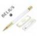BOLIGRAFO BELIUS MACARON BLISS FORMA HEXAGONAL BLANCO Y DORADO TINTA AZUL CAJA DE DISEÑO