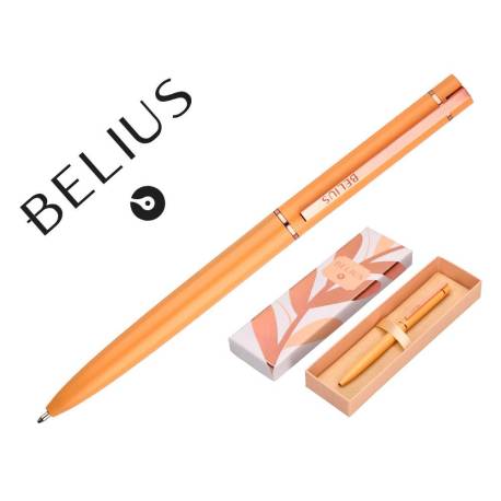 BOLIGRAFO BELIUS ROSE ALUMINIO NARANJA/ORO ROSA TINTA AZUL CAJA DE DISEÑO