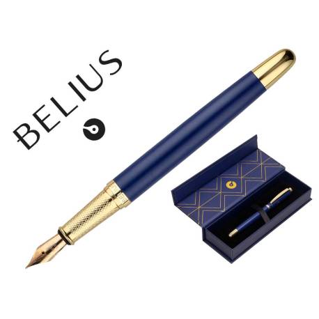 PLUMA BELIUS SOIREE ALUMINIO ART DECO AZUL MARINO Y DORADO TINTA AZUL CAJA DE DISEÑO