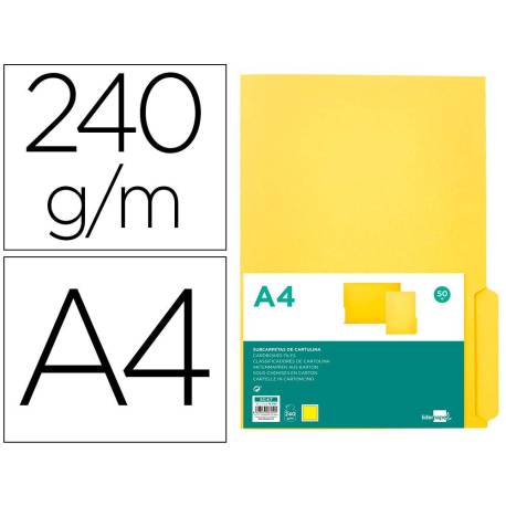 SUBCARPETA CARTULINA LIDERPAPEL A4 PESTAÑA INFERIOR 240G/M2 AMARILLO