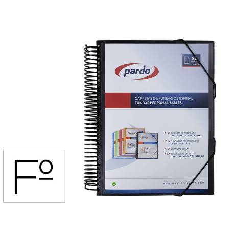 CARPETA PARDO ESCAPARATE CON ESPIRAL 80 FUNDAS FOLIO PERSONALIZABLE NEGRO
