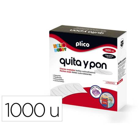 DISCO DE CIERRE MARCA PLICO VELCRO AUTOADHESIVO QUITA Y PON OVALADO 35X12 MM COLOR BLANCO CAJA DE 1000 UNIDADES