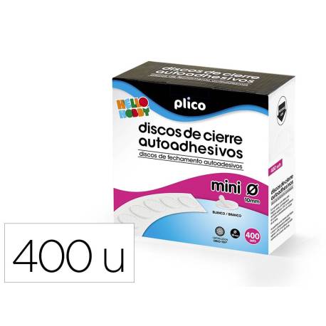 DISCO DE CIERRE MARCA PLICO VELCRO AUTOADHESIVO MINI 10 MM COLOR BLANCO CAJA DE 400 UNIDADES