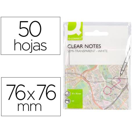 BLOC DE NOTAS ADHESIVAS QUITA Y PON Q-CONNECT 76X76 MM REMOVIBLE PLASTICO TRANSLUCIDO COLOR BLANCO CON 50