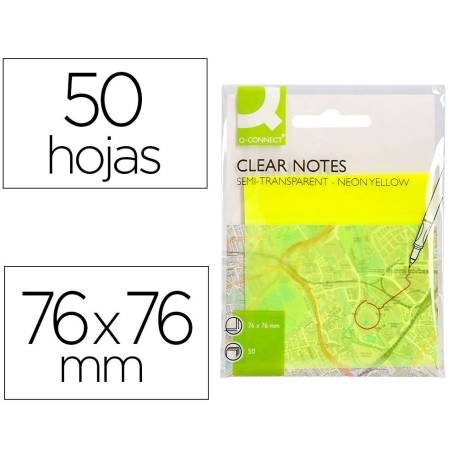 BLOC DE NOTAS ADHESIVAS QUITA Y PON Q-CONNECT 76X76 MM REMOVIBLE PLASTICO TRANSLUCIDO COLOR AMARILLO NEON CON