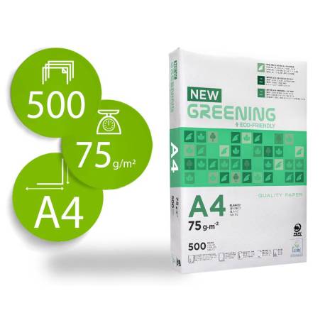 PAPEL FOTOCOPIADORA MARCA GREENING DIN A4 75 GRAMOS PAQUETE DE 500 HOJAS