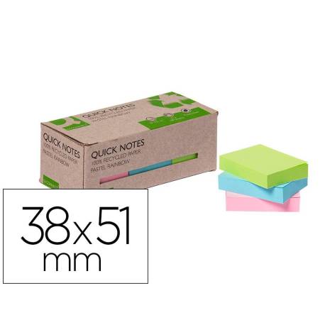 BLOC DE NOTAS ADHESIVAS QUITA Y PON MARCA Q-CONNECT 38X51 MM 100% PAPEL RECICLADO COLORES PASTELES EN CAJA DE CARTON