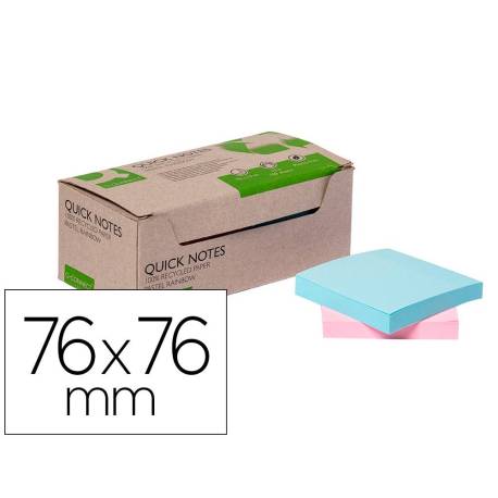 BLOC DE NOTAS ADHESIVAS QUITA Y PON MARCA Q-CONNECT 76X76 MM 100% PAPEL RECICLADO COLORES PASTELES EN CAJA DE CARTON