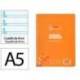 CUADERNO ESPIRAL LIDERPAPEL DIN A5 PAUTAGUIA TAPA PLASTICO 80H 90GR CUADRO PAUTADO 4MM NARANJA