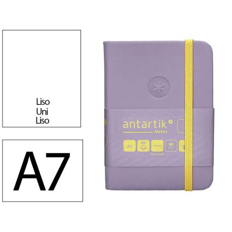 CUADERNO CON GOMILLA ANTARTIK NOTES TAPA DURA DIN A7 HOJAS LISAS MORADO Y AMARILLO 80 HOJAS 80 GR FSC