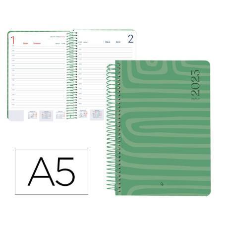 AGENDA ESPIRAL LIDERPAPEL SYROS A5 2025 DIA PAGINA COLOR VERDE PAPEL 60 GR CATALAN