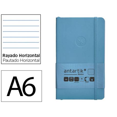 CUADERNO CON GOMILLA ANTARTIK NOTES TAPA BLANDA A6 RAYAS AZUL CLARO 100 HOJAS 80 GR FSC