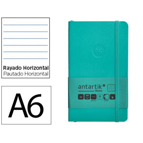 CUADERNO CON GOMILLA ANTARTIK NOTES TAPA BLANDA DIN A6 RAYAS TURQUESA 100 HOJAS 80 GR FSC