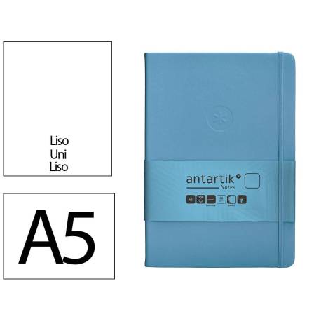 CUADERNO CON GOMILLA ANTARTIK NOTES TAPA DURA A5 HOJAS LISAS AZUL CLARO 100 HOJAS 80 GR FSC