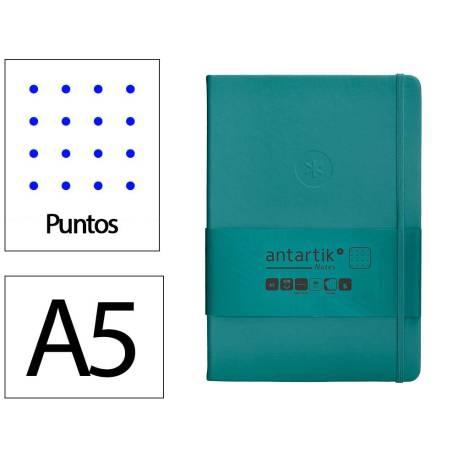 CUADERNO CON GOMILLA ANTARTIK NOTES TAPA DURA DIN A5 HOJAS PUNTOS VERDE AGUAMARINA 100 HOJAS 80 GR FSC