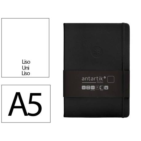 CUADERNO CON GOMILLA ANTARTIK NOTES TAPA DURA DIN A5 HOJAS LISAS NEGRO 100 HOJAS 80 GR FSC