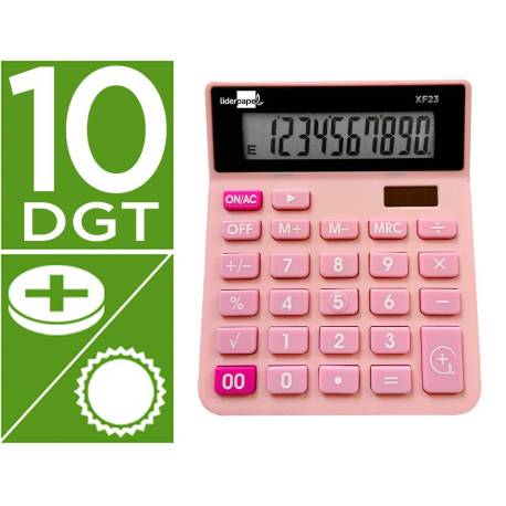 CALCULADORA LIDERPAPEL SOBREMESA XF23 10 DIGITOS SOLAR Y PILAS ROSA 127X105X24 MM