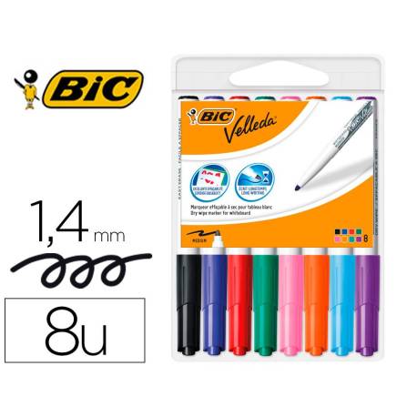 Rotulador Velleda Bic para pizarra blanca punta redonda 2mm Bolsa 8 unidades colores surtidos