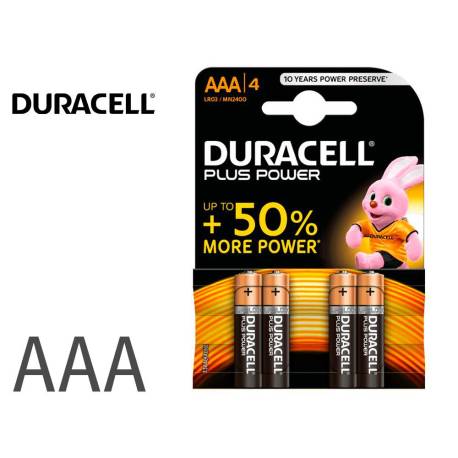 Pila Duracell alcalina plus AAA blister con 4 unidades