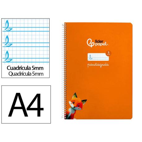 CUADERNO ESPIRAL LIDERPAPEL DIN A4 PAUTAGUIA TAPA DURA 80H 90 GR CUADRO PAUTADO 5MM NARANJA