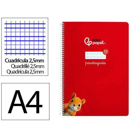 CUADERNO ESPIRAL LIDERPAPEL DIN A4 PAUTAGUIA TAPA DURA 80H 90 GR CUADRO PAUTADO 2,5MM ROJO