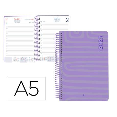 AGENDA ESPIRAL LIDERPAPEL SYROS A5 2025 DIA PAGINA MORADO PAPEL 60 GR