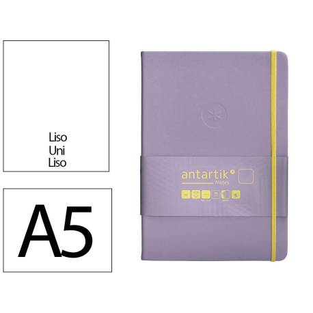 CUADERNO CON GOMILLA ANTARTIK NOTES TAPA DURA DIN A5 HOJAS LISAS MORADO Y AMARILLO 100 HOJAS 80 GR FSC