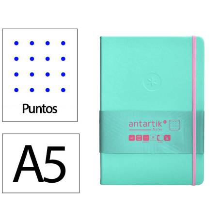 CUADERNO CON GOMILLA ANTARTIK NOTES TAPA DURA DIN A5 HOJAS PUNTOS ROSA Y TURQUESA 100 HOJAS 80 GR FSC