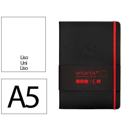 CUADERNO CON GOMILLA ANTARTIK NOTES TAPA DURA DIN A5 HOJAS LISAS NEGRO Y ROJO 100 HOJAS 80 GR FSC