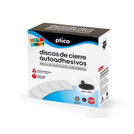 DISCO DE CIERRE PLICO VELCRO AUTOADHESIVO 20 MM DIAMETRO NEGRO CAJA DE 200 UNIDADES