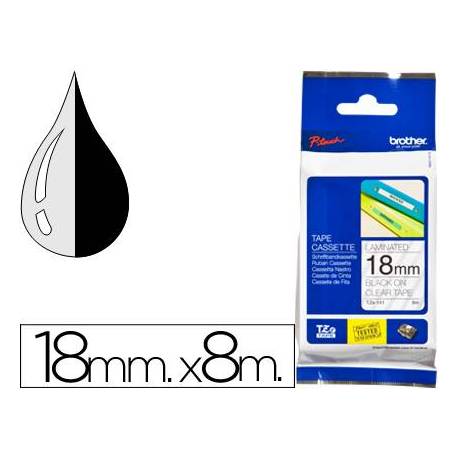 Cinta Brother TZE-141 18mm (ancho) x 8m (largo) laminada transparente/negro