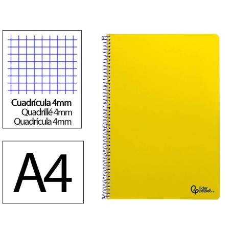 CUADERNO ESPIRAL LIDERPAPEL DIN A4 SMART TAPA BLANDA 80H 75GR CUADRO 4MM CON MARGEN AMARILLO