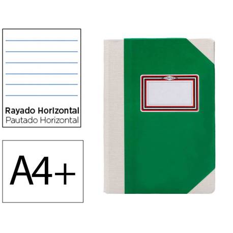 LIBRO CARTONE COSIDO FERNANDES FLECHA DIN A4+ RAYADO HORIZONTAL 50 HOJAS 100 GR COLOR VERDE