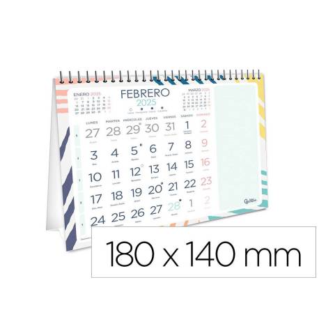 CALENDARIO ESPIRAL TRIANGULAR MARCA LIDERPAPEL DE SOBREMESA SERIE JOVEN 2025 14X14 CM PAPEL 128 GR CON PEGATINAS