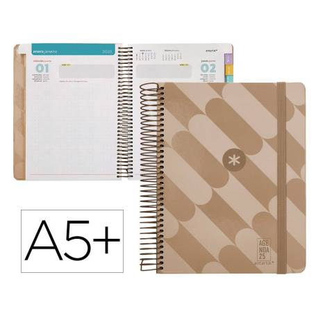 AGENDA ESPIRAL ANTARTIK PATTERN A5+ 2025 DIA PAGINA ROSA NUDE PAPEL 80 GR