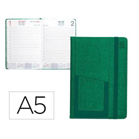 AGENDA ENCUADERNADA LIDERPAPEL SARIA DIN A5 2025 DIA PAGINA COLOR VERDE PAPEL 70 GR