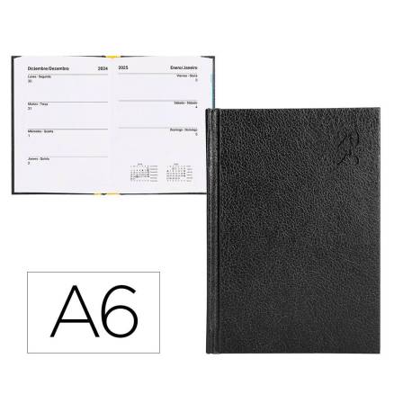 AGENDA ENCUADERNADA LIDERPAPEL CORFU A6 2025 DÍA PÁGINA COLOR NEGRO PAPEL 60 GR