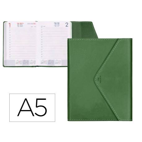 AGENDA ENCUADERNADA LIDERPAPEL PSARA A5 2025 DÍA PÁGINA VERDE PAPEL 70 GR