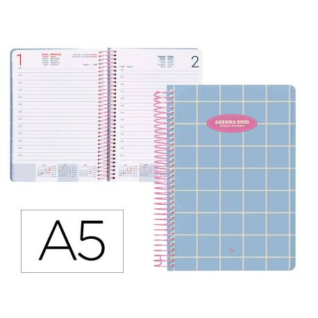 AGENDA ESPIRAL LIDERPAPEL CLASSIC DIN A5 2025 DÍA PÁGINA COLOR AZUL CLARO PAPEL 70 GR