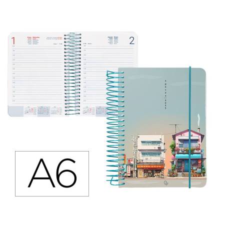 AGENDA ESPIRAL LIDERPAPEL SANTORINI DIN A6 2025 DIA PAGINA STREET VIEW PAPEL 60 GR