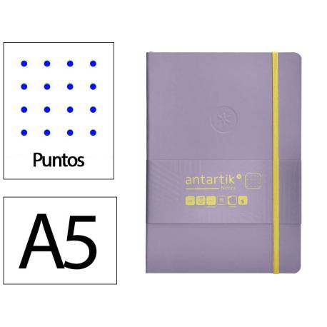 CUADERNO CON GOMILLA ANTARTIK NOTES TAPA BLANDA DIN A5 HOJAS PUNTOS MORADO Y AMARILLO 80 HOJAS 80 GR FSC