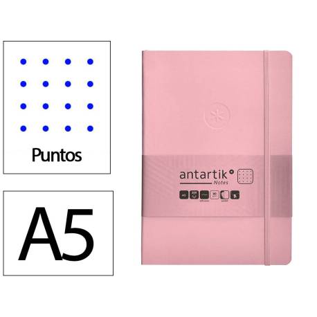 CUADERNO CON GOMILLA ANTARTIK NOTES TAPA BLANDA DIN A5 HOJAS PUNTOS ROSA PASTEL 80 HOJAS 80 GR FSC