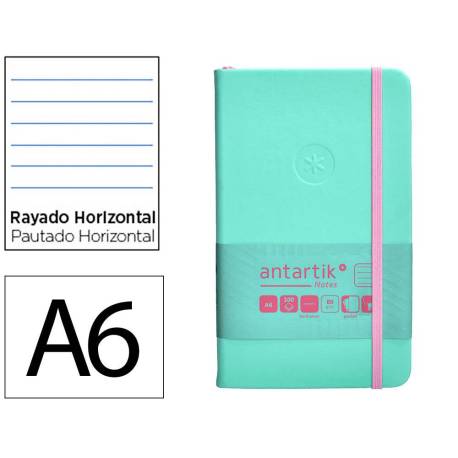 CUADERNO CON GOMILLA ANTARTIK NOTES TAPA DURA A6 HOJAS RAYAS ROSA Y TURQUESA 100 HOJAS 80 GR FSC