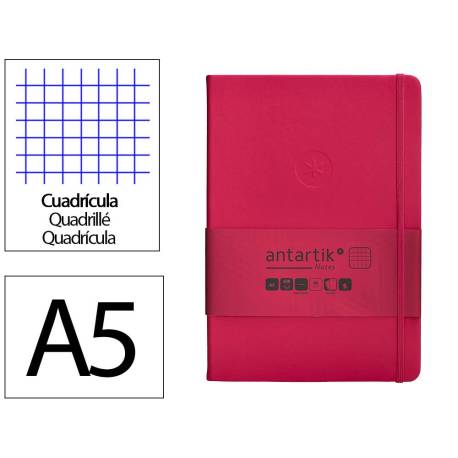 CUADERNO CON GOMILLA ANTARTIK NOTES TAPA DURA A5 HOJAS CUADRICULA BURDEOS 100 HOJAS 80 GR FSC