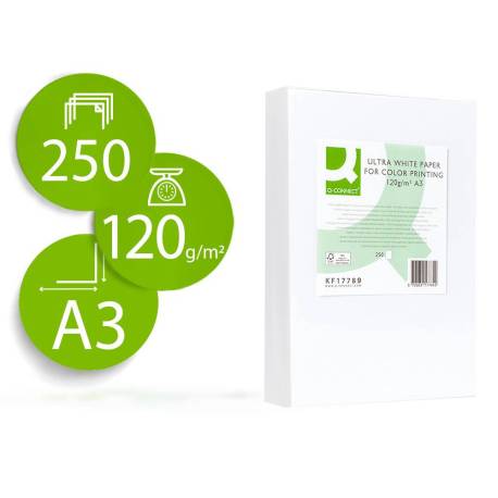 250 Hojas NO ES TAMAÑO FOLIO Papel fotocopiadora Q-Connect Ultra White DIN A3 120 Gr