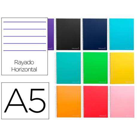 CUADERNO ESPIRAL LIDERPAPEL DIN A5 MICRO JOLLY TAPA FORRADA 140H 75 GR HORIZONTAL 5 BANDAS6 TALADROS COLORES SURTIDOS