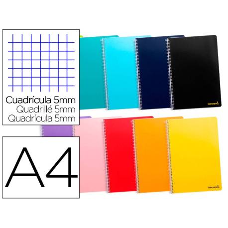 Cuaderno espiral Liderpapel Smart 80 hojas Tamaño DIN A4 Tapa blanda Cuadricula 5 mm 60 g/m2 en Colores surtidos