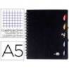 Cuaderno espiral liderpapel a5 micro executive tapa plastico 100h 80 gr cuadro 5mm 5 separadores con gomilla color negro