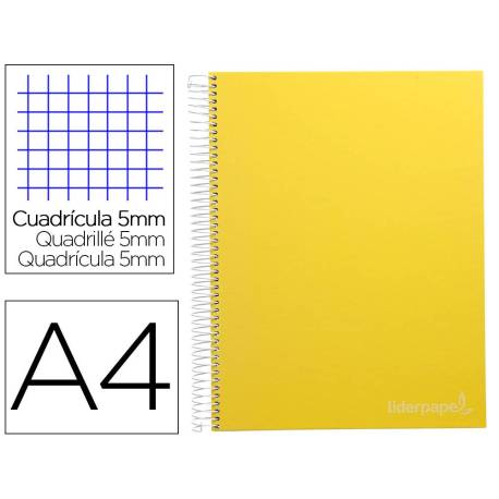 Bloc Liderpapel Din A4 micro jolly cuadrícula 5mm 5 bandas 4 taladros tapa forrada 75 gr 140 hojas color amarillo