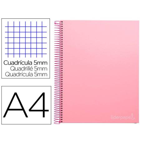 Bloc Liderpapel Din A4 micro jolly cuadrícula 5mm 5 bandas 4 taladros tapa forrada 75 gr 140 hojas rosa